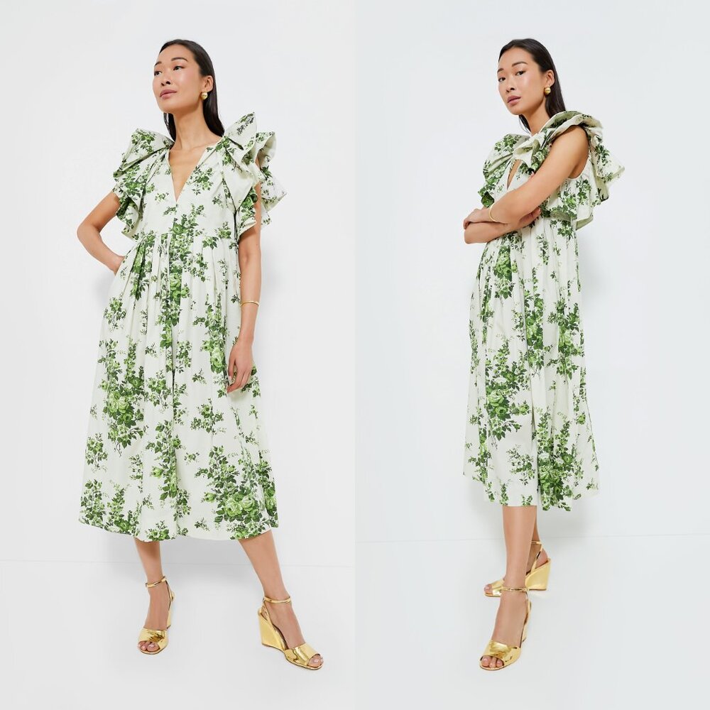 Tuckernuck White Midi Dress with Green Floral Print - Picture 2 of 10